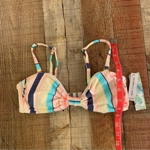 Striped Celebrity Pink Bikini Top Adjustable Straps Soft Cup Padding Swimwear - Picture 4 of 7